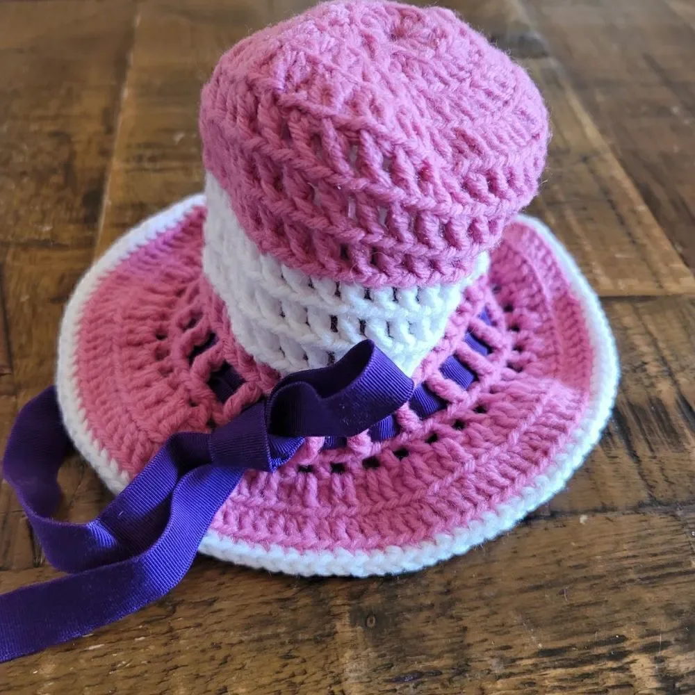 Knit doll preemoe baby crochet bucket hat pink white mini